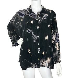 Eleven Stitch Design Women’s Button Up Shirt Tie Dye Dark Boxy Whimsigoth Size S